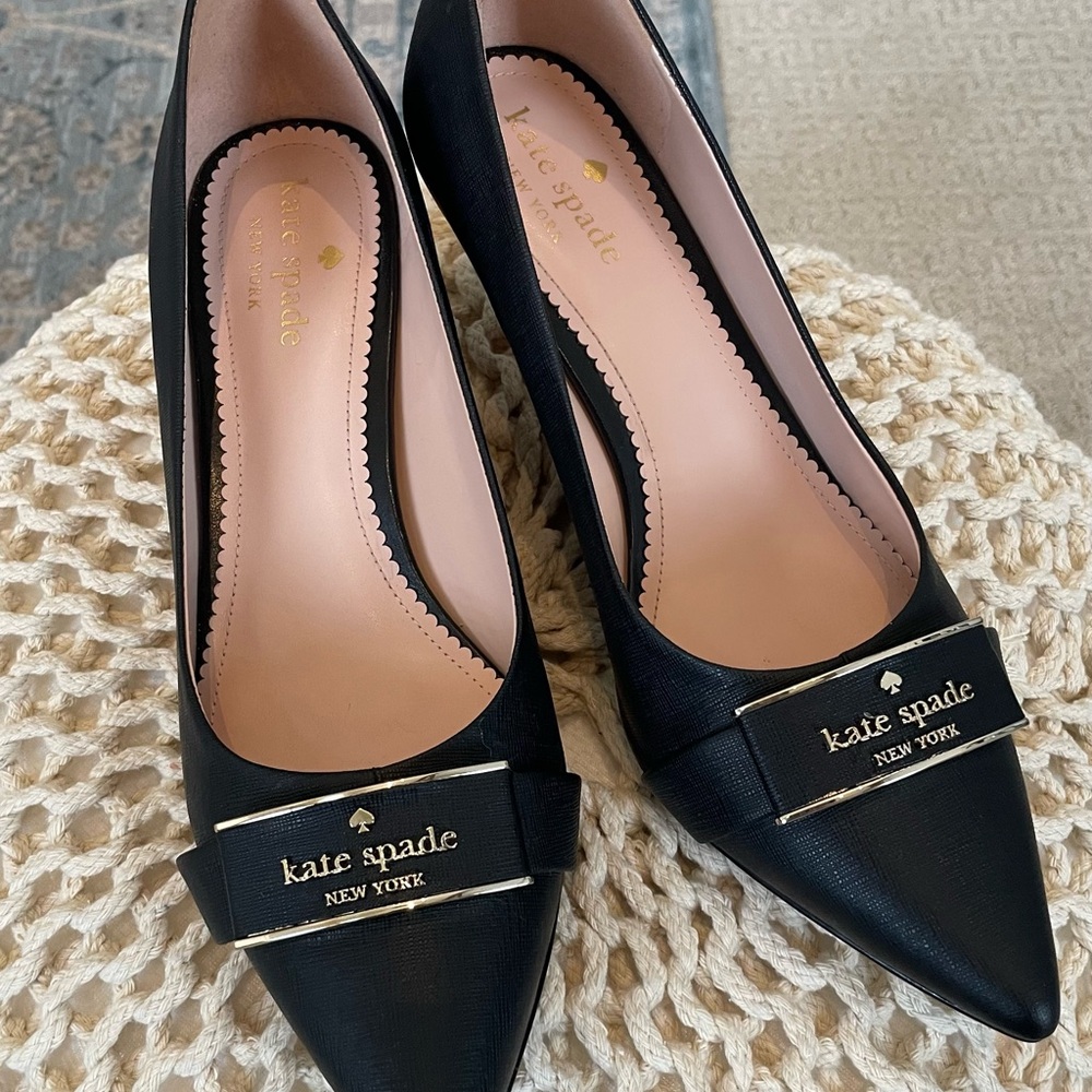 kate spade Black Pointed Toe Kitten Heel Pumps - Picture 3 of 12